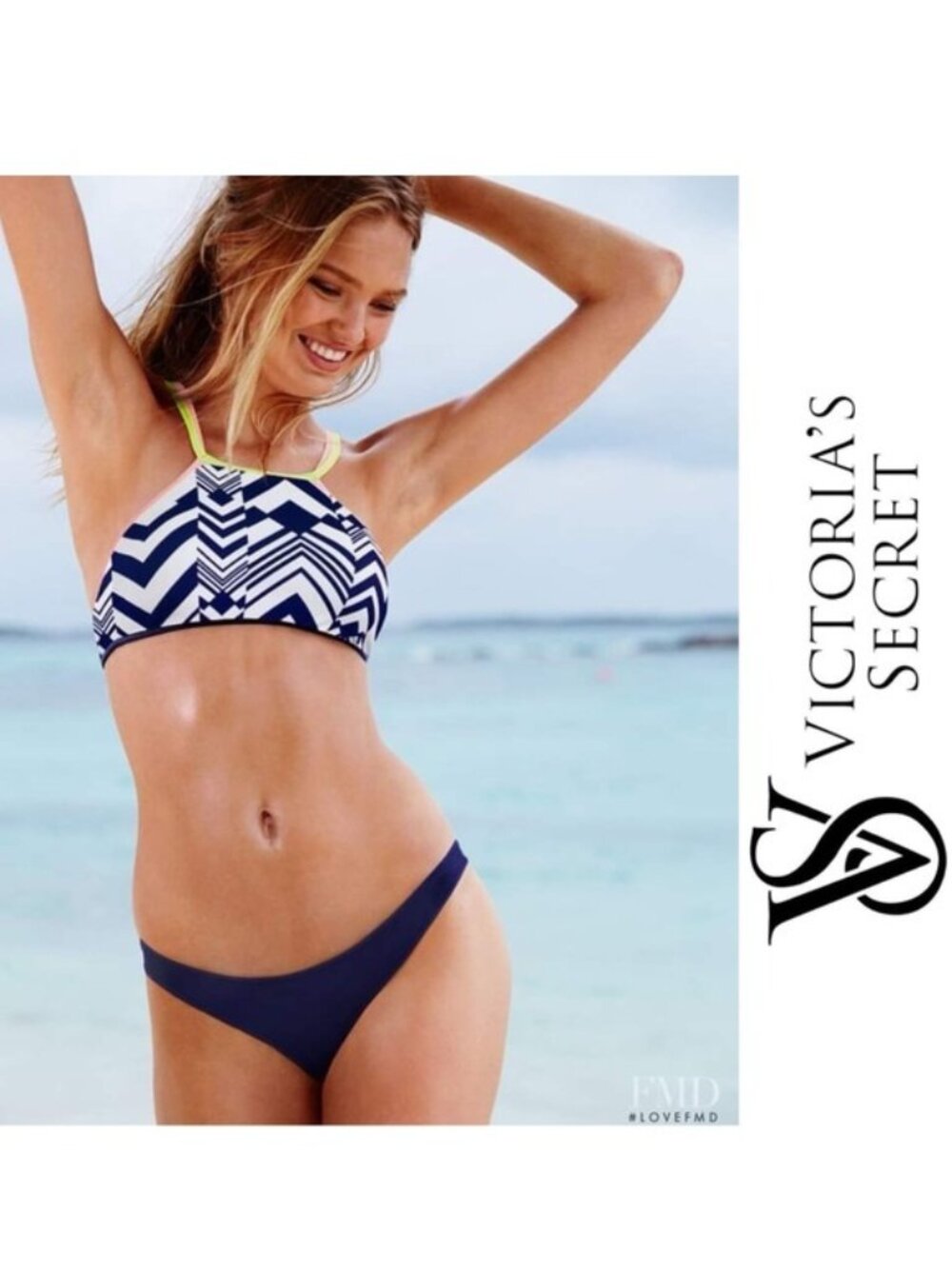 Victoria's Secret | Navy Chevron High Neck Strappy Bikini Top | Size Medium